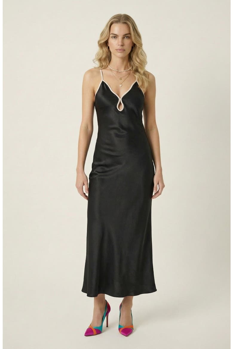 Satin Plunging Cutout Maxi Dress, Main, color, Black / Cream
