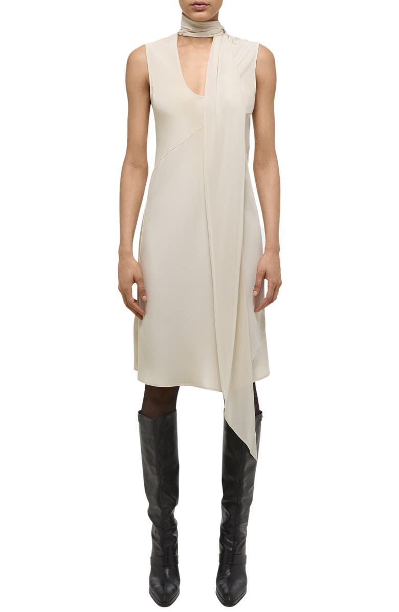 Helmut Lang Sleeveless Silk Slipdress with Scarf, Main, color, Oat
