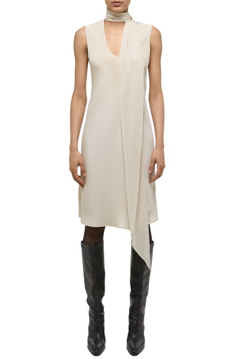 Sleeveless Silk Slipdress with Scarf