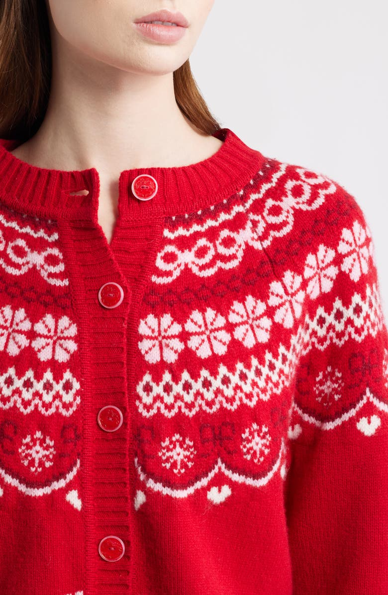 LoveShackFancy Shantae Fair Isle Merino Wool Cardigan, Alternate, color, Red Velvet Truffle