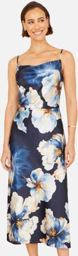 Yumi Cowl Neck Satin Floral Dress