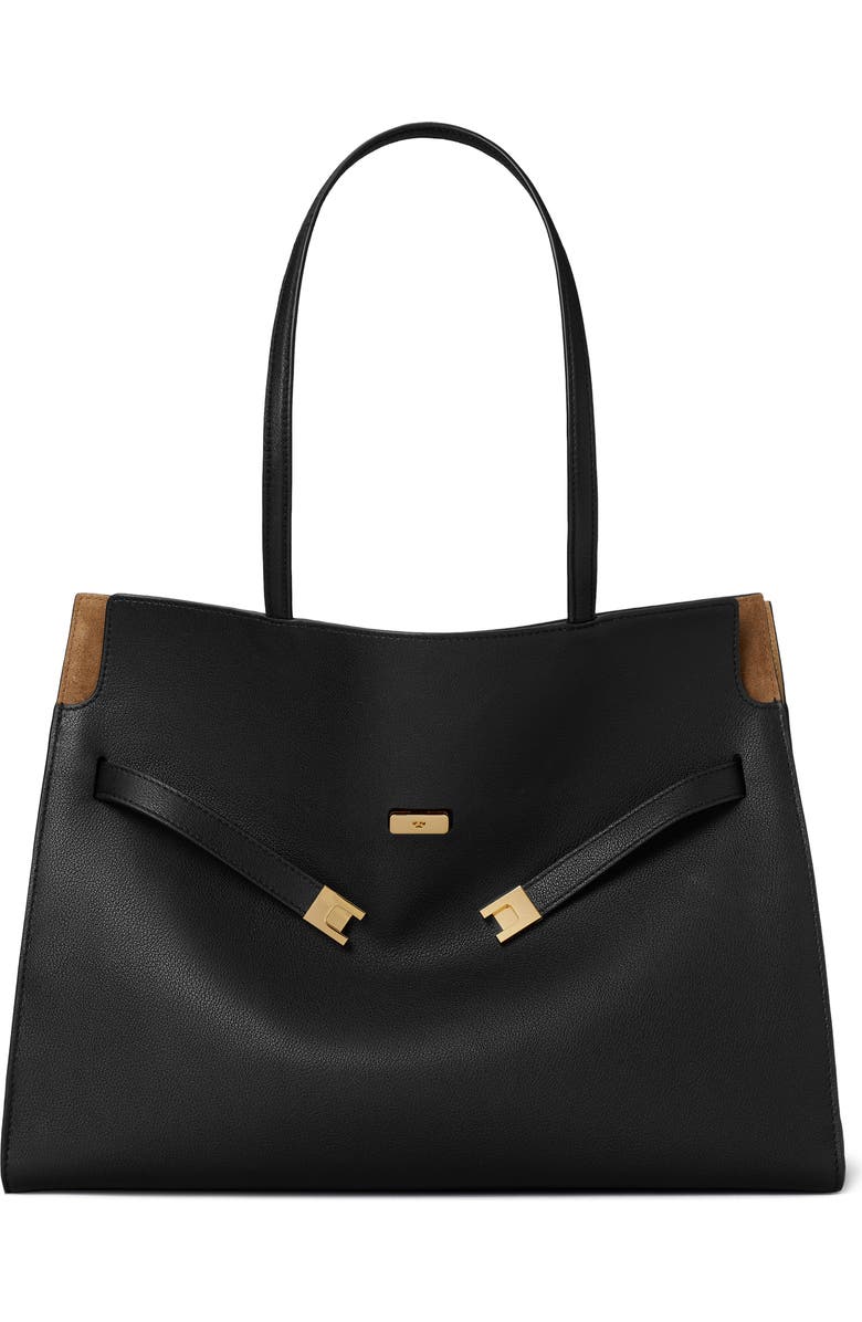 Tory Burch Lee Radziwill Leather Tote, Main, color, Black