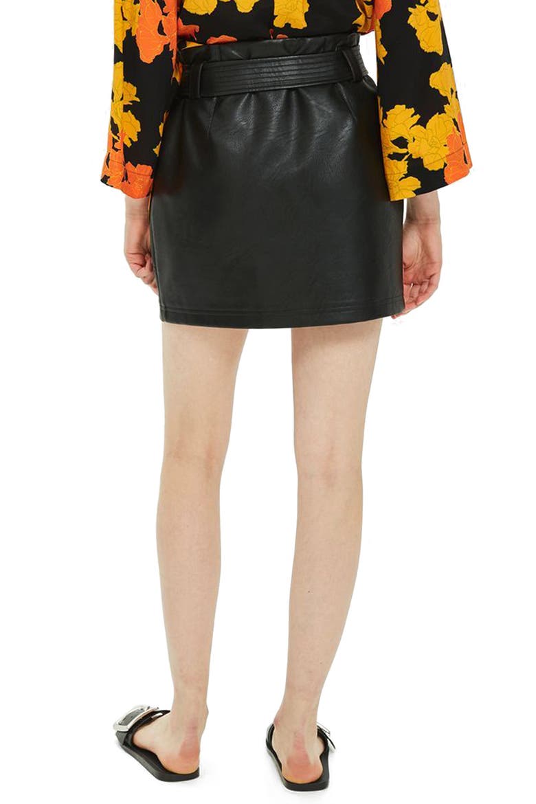 Front Zip Faux Leather Miniskirt, Alternate, color, BLACK