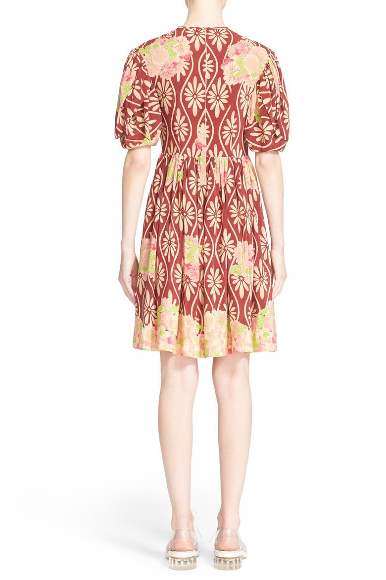 Floral Print Puff Sleeve Silk Dress, Alternate, color, WINE