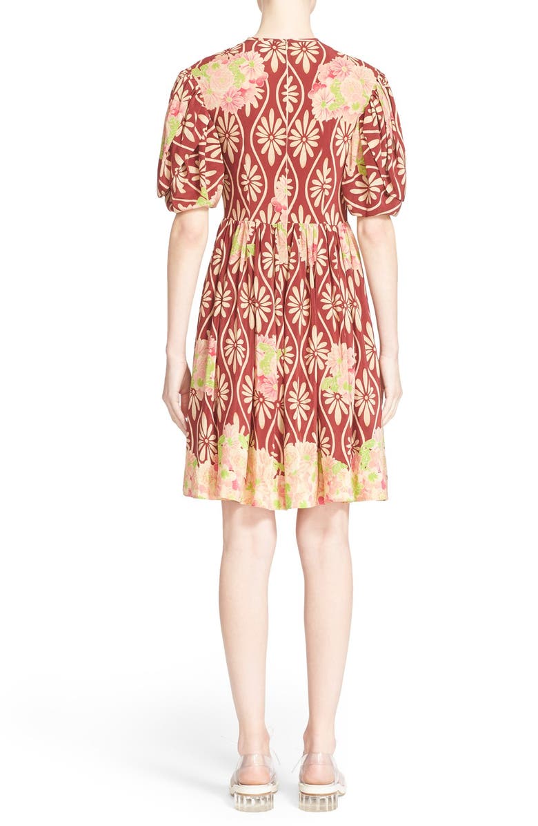 Simone Rocha Floral Print Puff Sleeve Silk Dress, Alternate, color, 