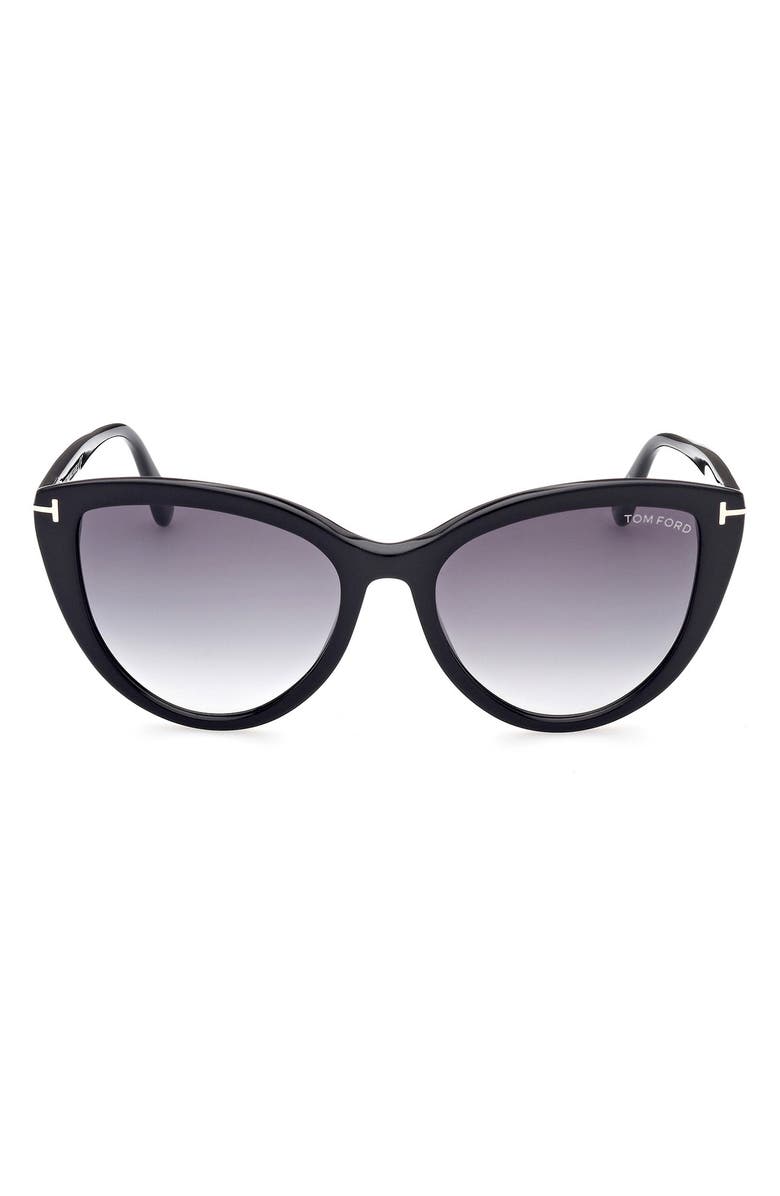 TOM FORD Isabella-02 56mm Gradient Cat Eye Sunglasses, Main, color, Shiny Black  / Gradient Smoke