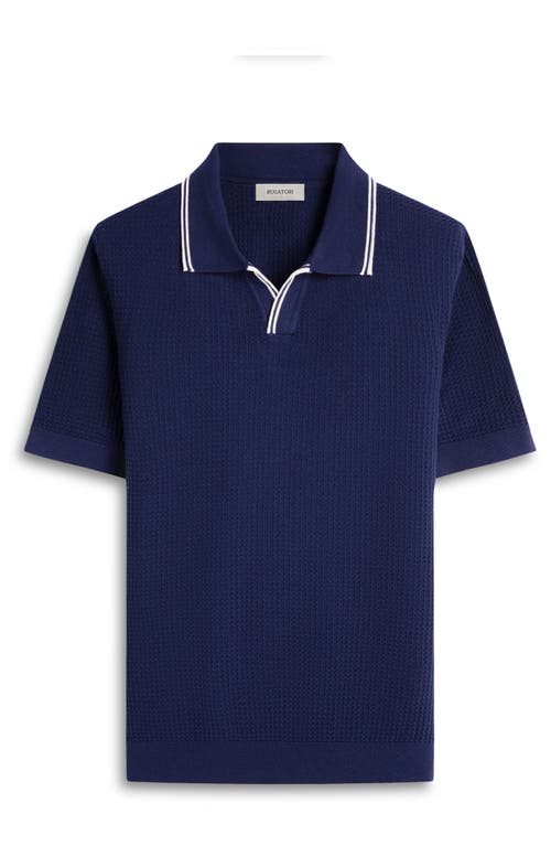 Bugatchi Tipped Johnny Collar Short Sleeve Sweater In Navy