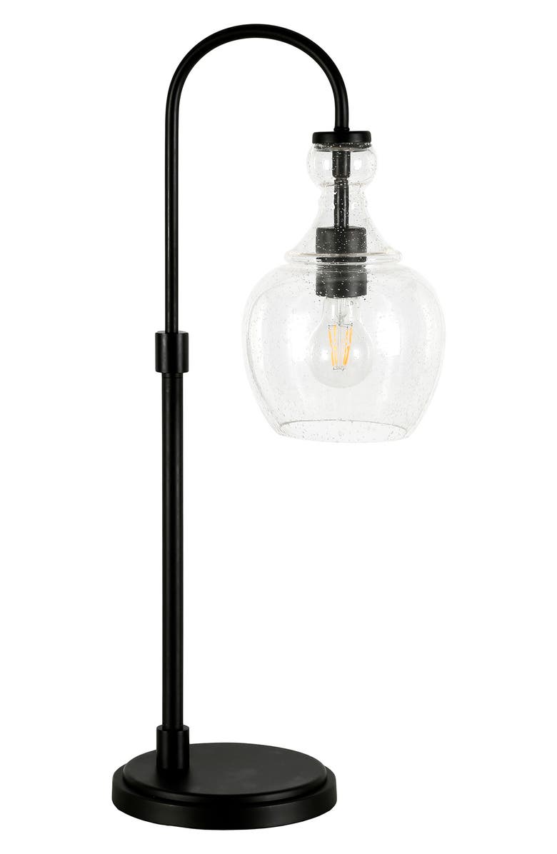 HUDSON AND CANAL Verona Blackened Bronze Arc Table Lamp with Seeded Glass Shade, Main, color, 