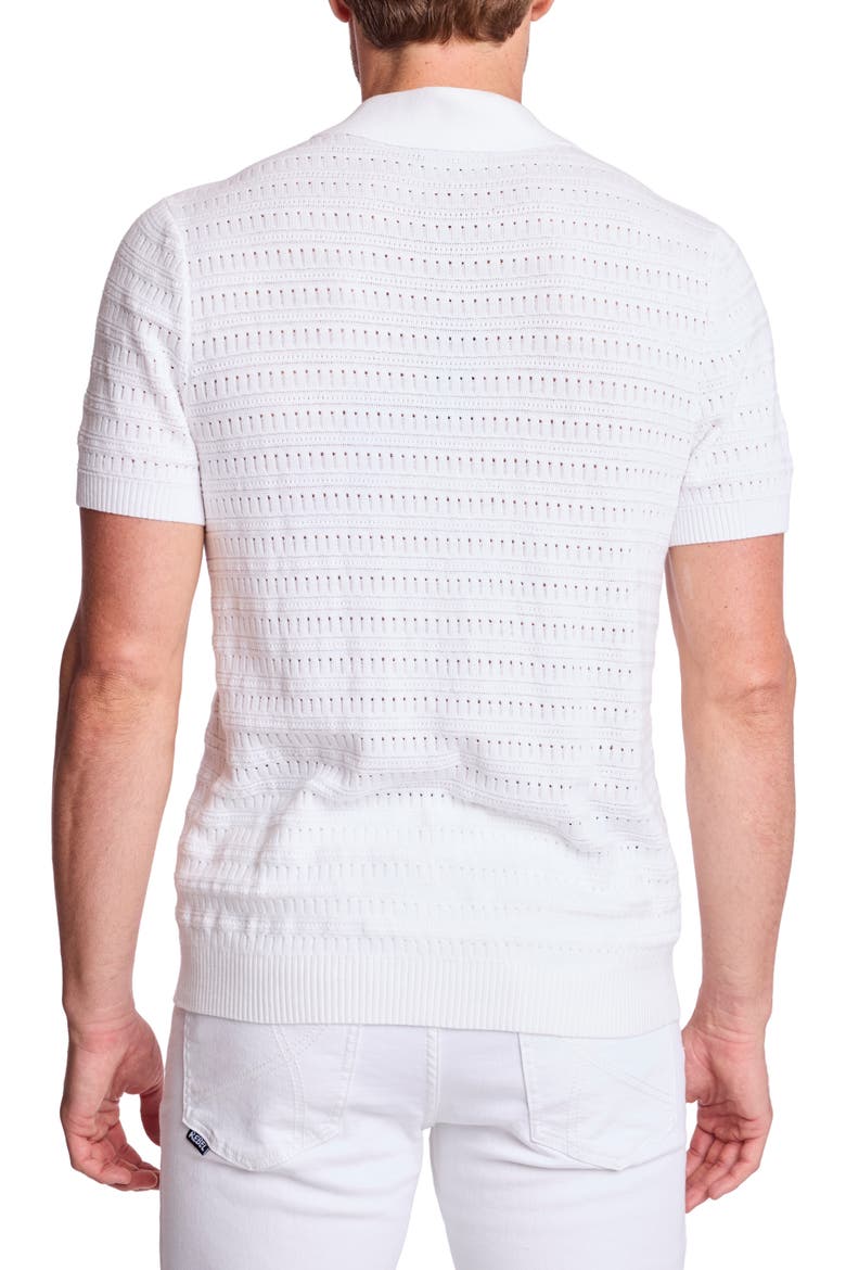 Trim Fit Geometric Knit Button-Up Polo, Alternate, color, WHITE LOTUS