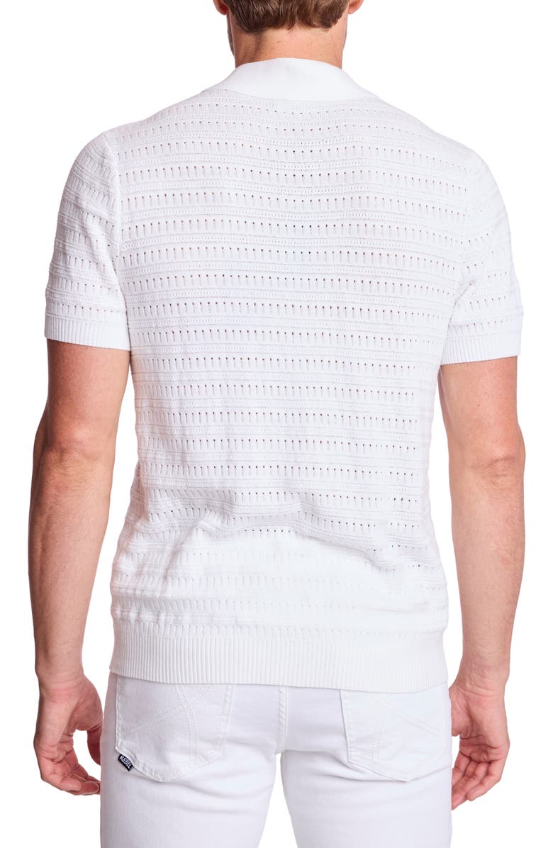 PAISLEY & GRAY Trim Fit Geometric Knit Button-Up Polo, Alternate, color, White Lotus