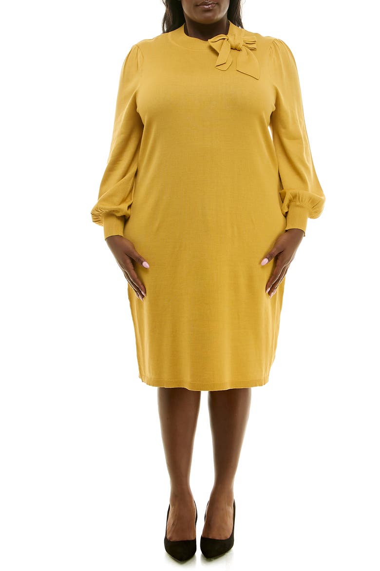 Rib Knit Long Sleeve Sweater Dress, Main, color, MUSTARD