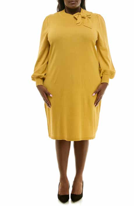 Nina Leonard Rib Knit Long Sleeve Sweater Dress