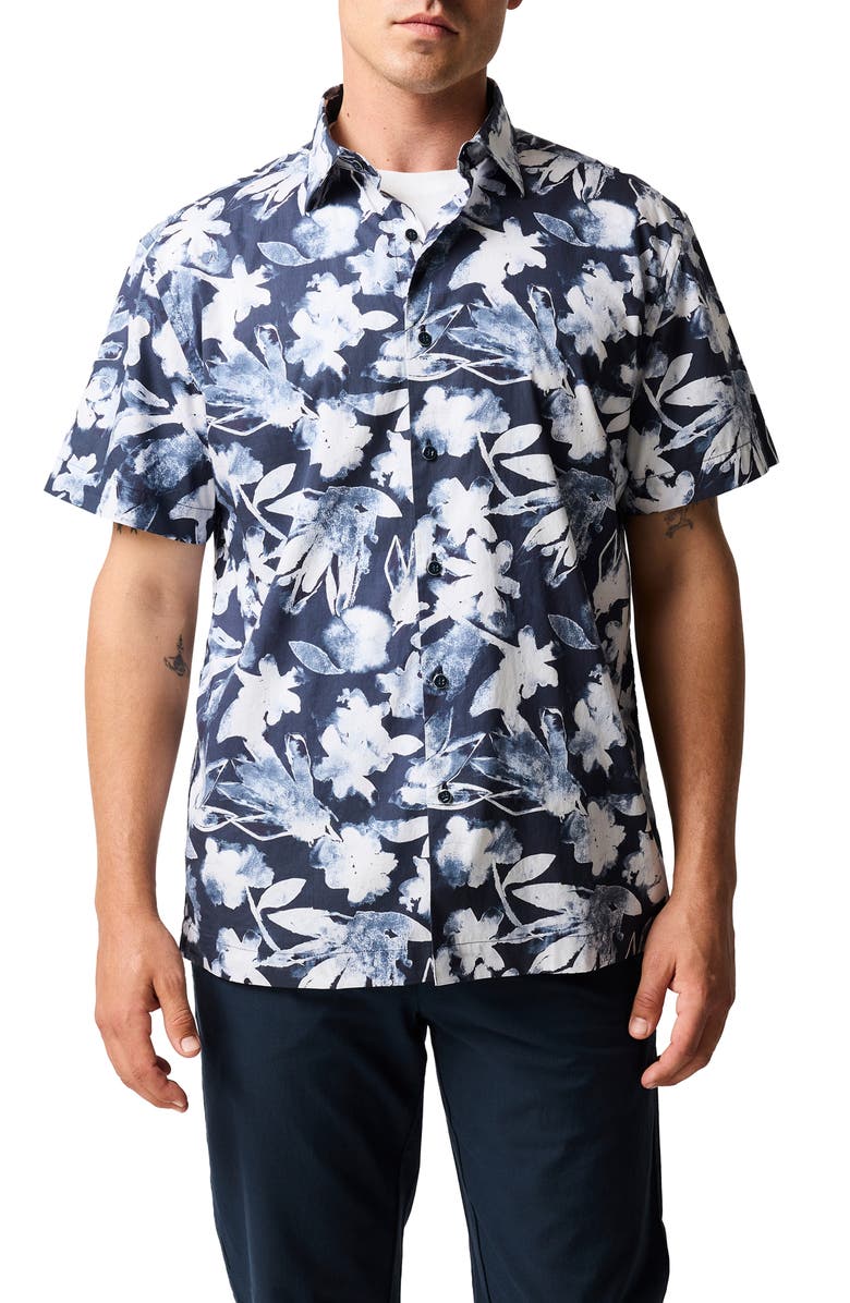 Rodd & Gunn Windstock Floral Short Sleeve Cotton Button-Up Shirt, Main, color, Ink