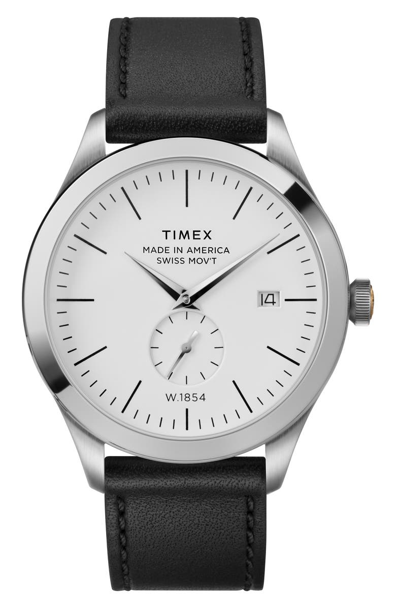 Timex<sup>®</sup> American Documentation Leather Strap Watch, 41mm, Main, color,