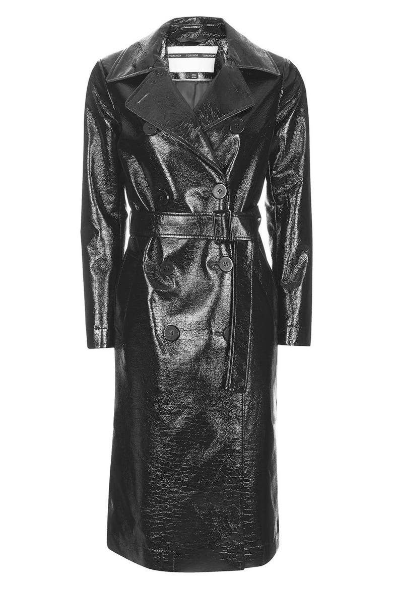 Vinyl Trench Coat, Alternate, color, BLACK