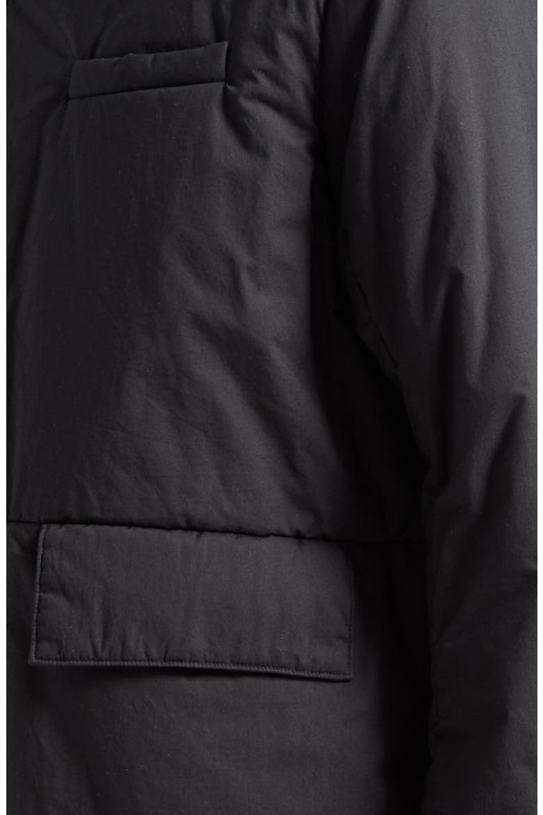 Leather Trim Insulated Cotton Coat, Alternate, color, BLACK