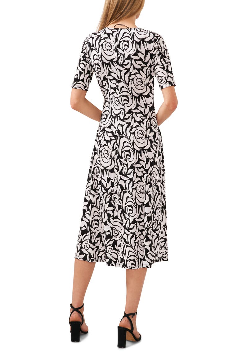 Print Faux Wrap Midi Dress, Alternate, color, BLACK/ WHITE