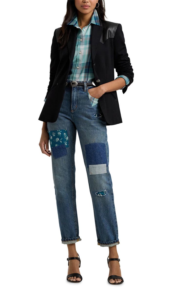 Lauren Ralph Lauren Patchwork Cotton Denim Straight Leg Jeans, Alternate, color, Dusk Indigo Wash