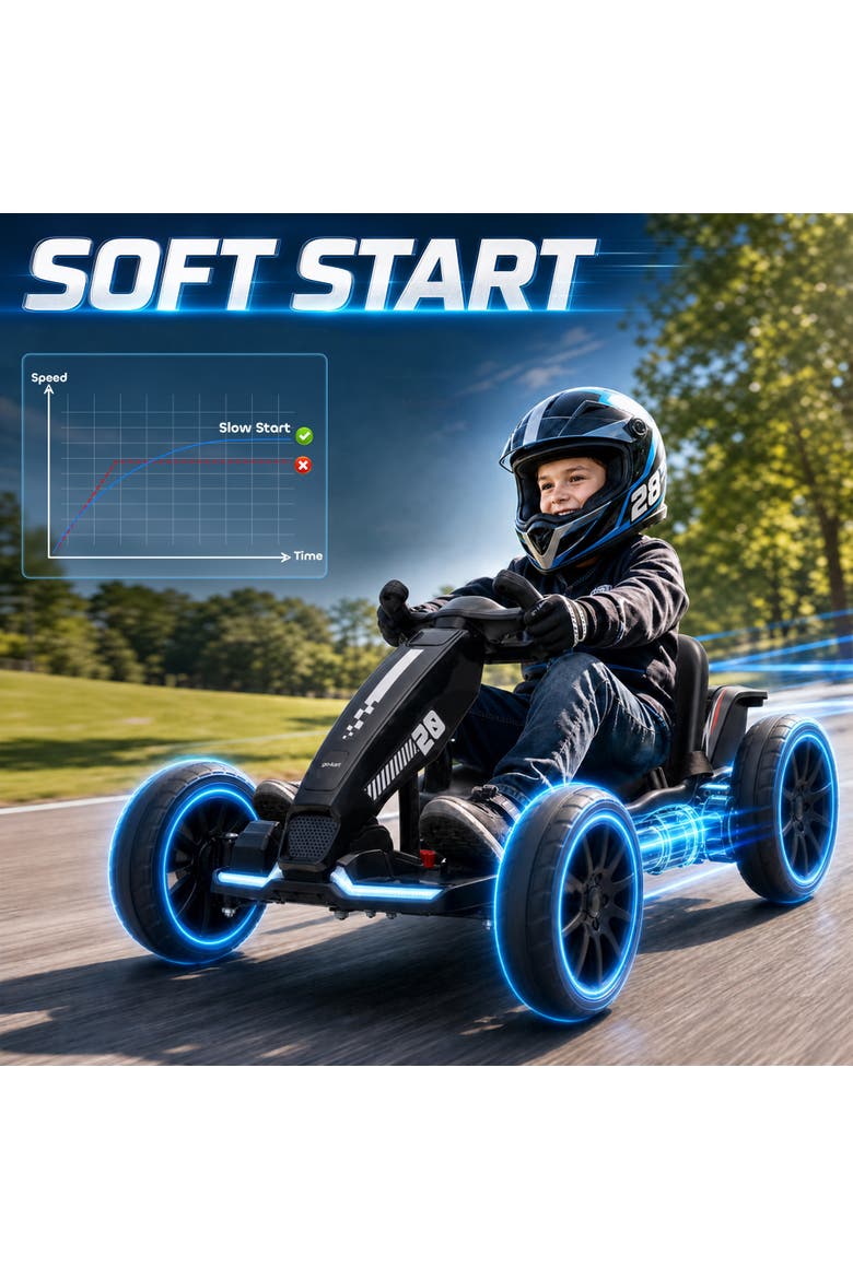 Electric Go Kart for Kids, 12V Outdoor Ride On Race Toy with Dual Motors, 4-Position Adjustable Seat, Soft Start, Alternate, color, Black