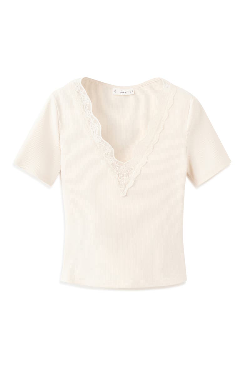 Lace Trim Rib Knit Crop Top, Alternate, color, ECRU