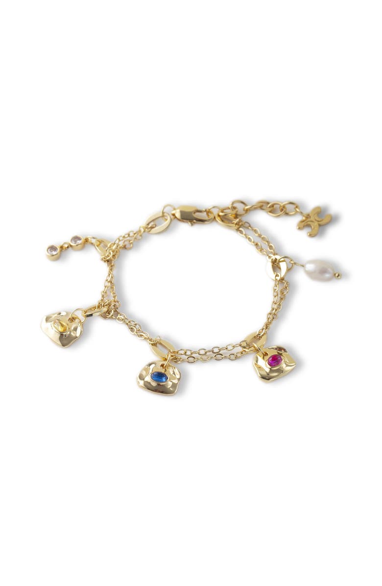 Classicharms Iris Colored Cubic Zirconia and Freshwater Pearl Charms Bracelet, Main, color, Gold