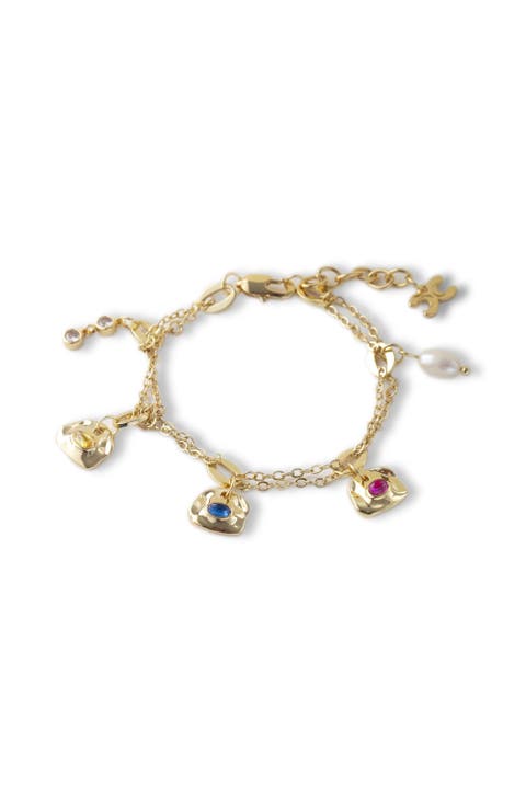 Iris Colored Cubic Zirconia and Freshwater Pearl Charms Bracelet