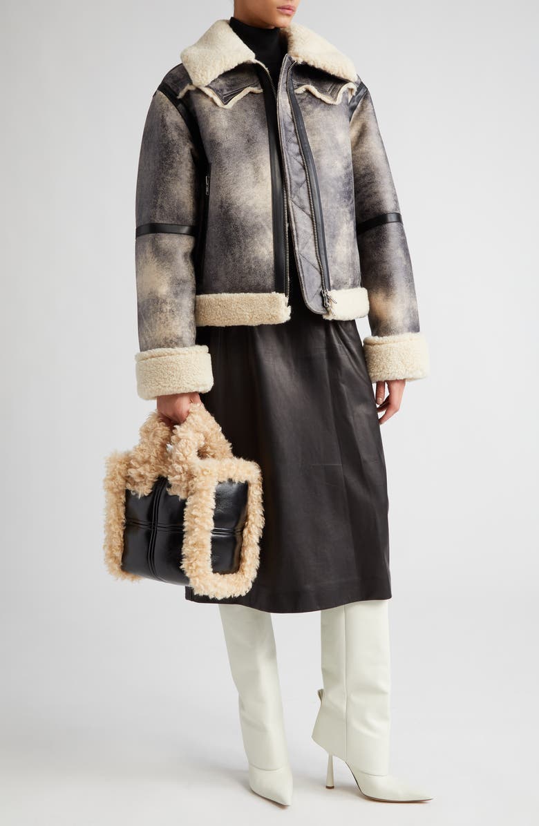 Stand Studio Liz II Faux Leather Top Handle Bag with Faux Shearling Trim, Alternate, color,