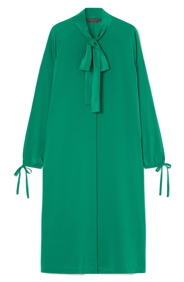 Marina Rinaldi Norel Tie Neck Long Sleeve Silk Midi Shift Dress, Alternate, color, Emerald