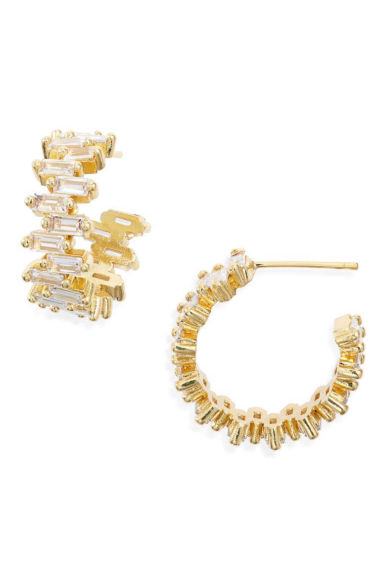 Carina Cubic Zirconia Hoop Earrings, Main, color, GOLD