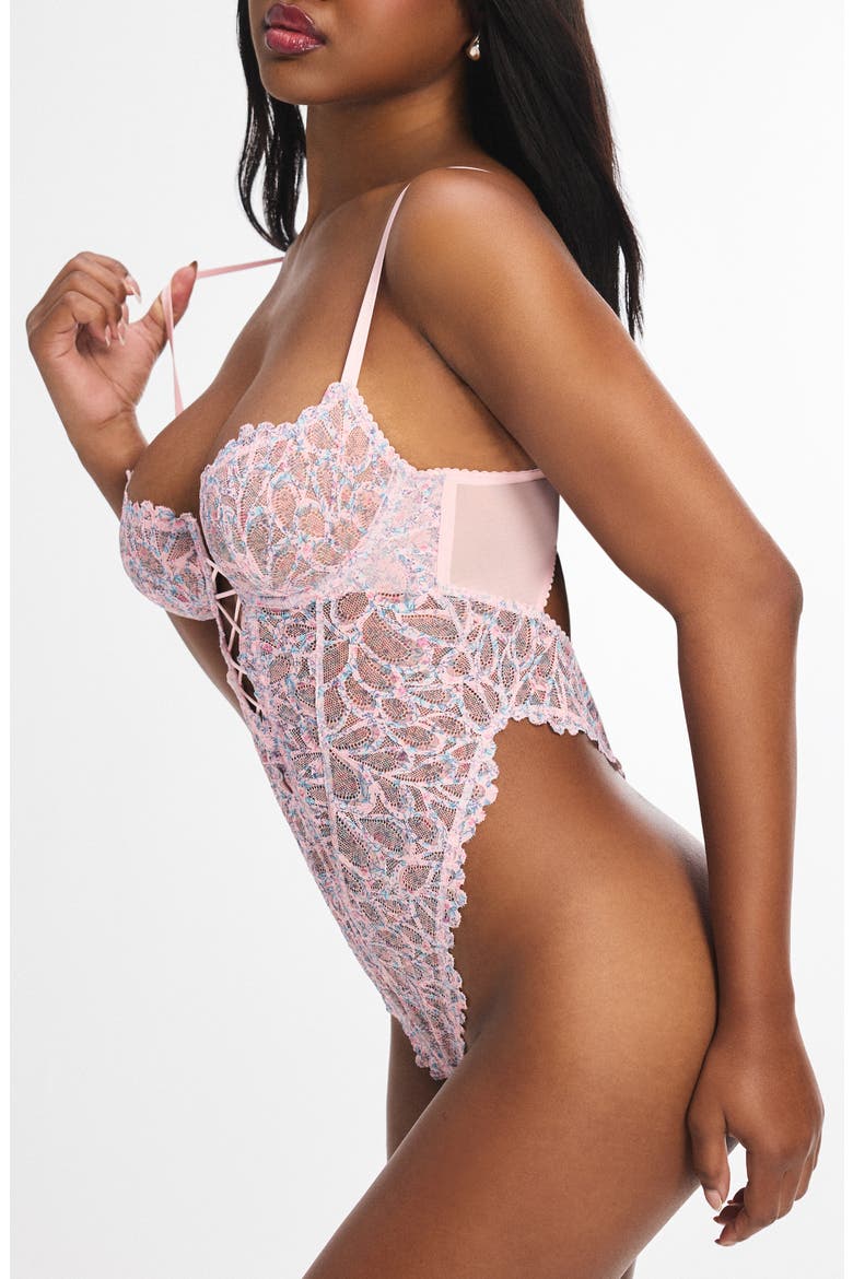 Savage Not Sorry Sheer Lace Teddy, Alternate, color, PINK CHERRY BLOSSOM POP