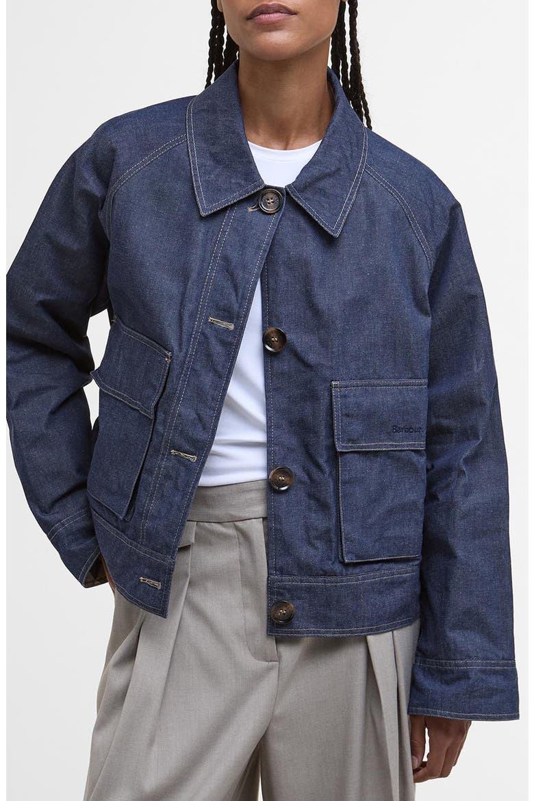 Water Resistant Denim Jacket, Main, color, INDIGO/ HESSIAN TARTAN
