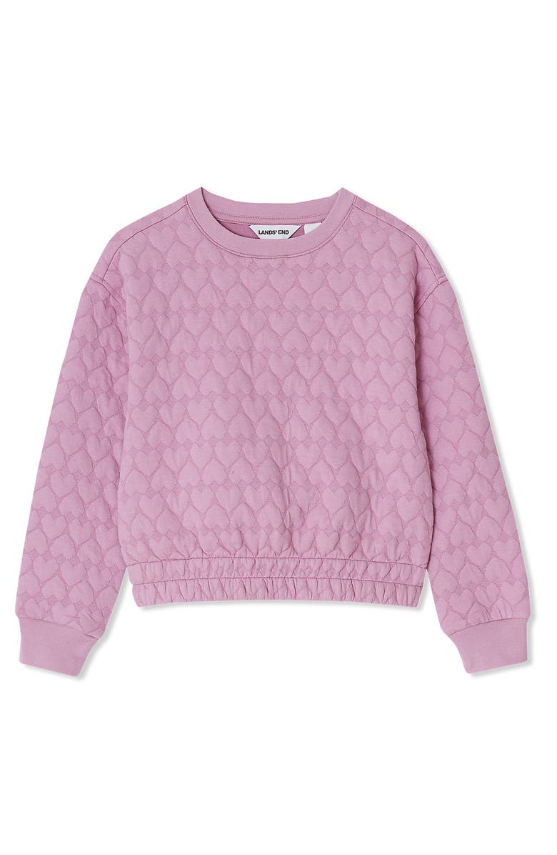 Lands' End Girls Knit Quilted Crew Neck Sweatshirt, Alternate, color, Quilted Hearts/Mauve