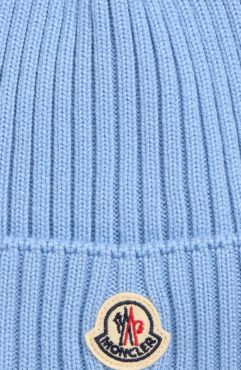 Moncler Kids' Logo Patch Virgin Wool Beanie, Alternate, color, Blue