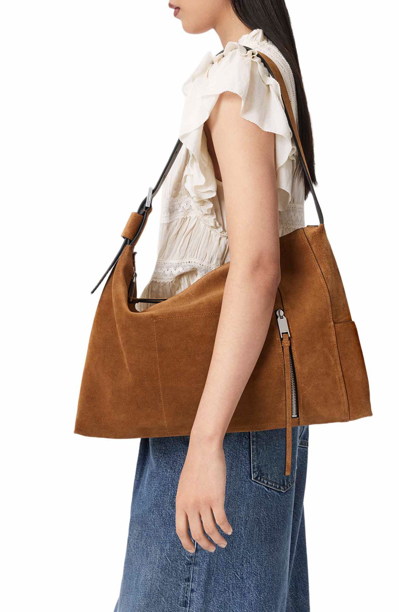 Medium Alba Suede Shoulder Bag, Alternate, color, ARIZONA TAN BROWN