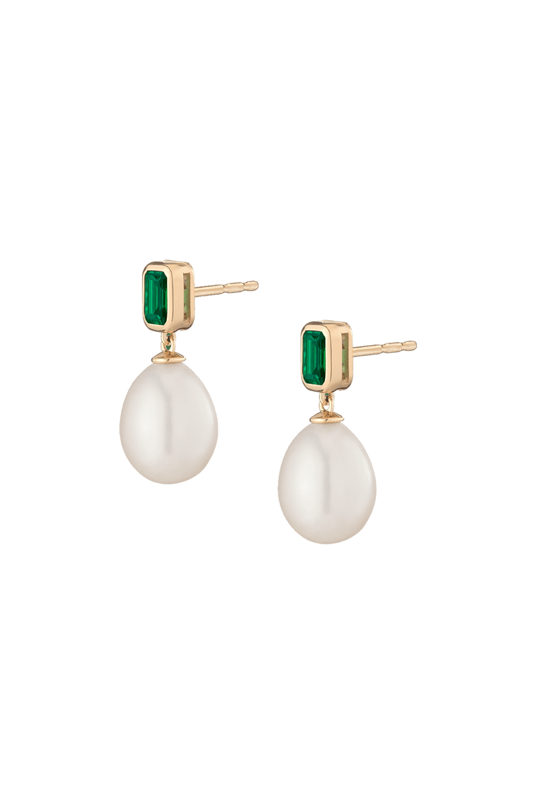 Lab Grown Emerald Heirloom Pearl Drop Earrings, Alternate, color, Yellow Vermeil