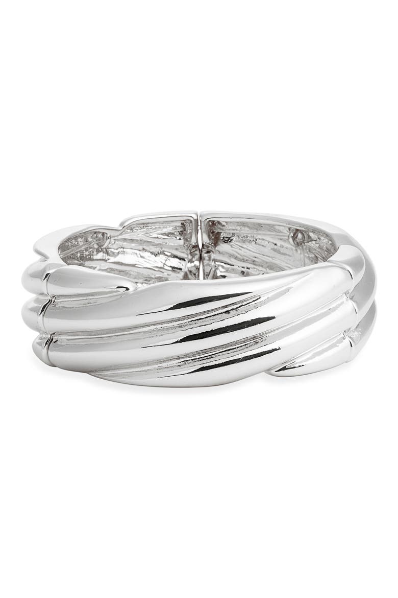 Twisted Cuff Stretch Bracelet, Main, color, SILVER