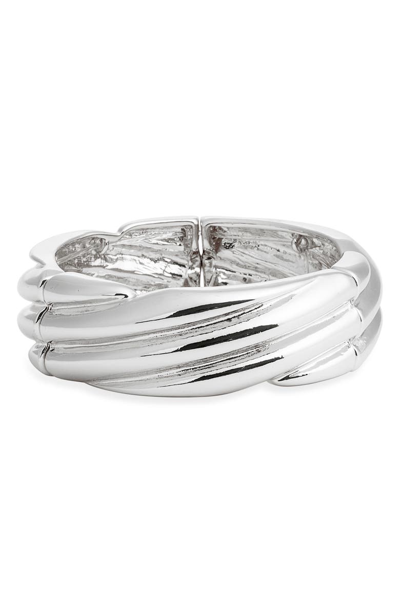 Nordstrom Twisted Cuff Stretch Bracelet, Main, color, Silver