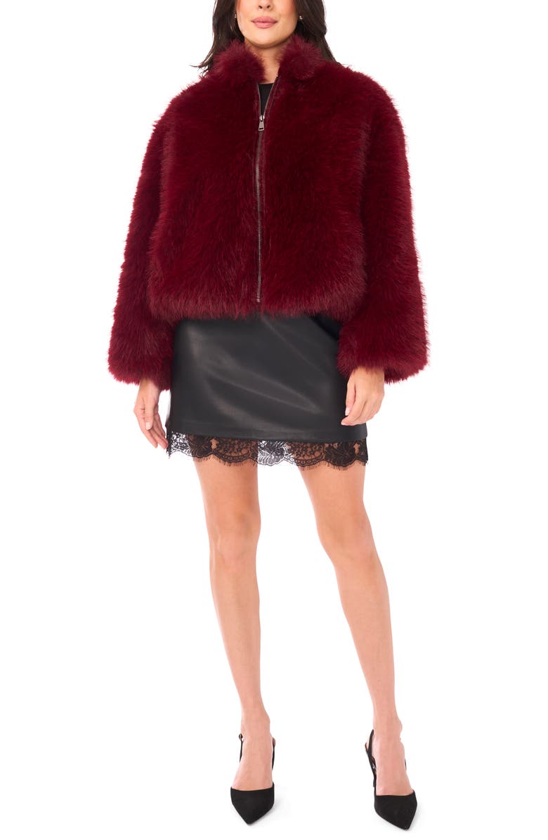 Vince Camuto Stand Caollar Faux Fur Jacket, Alternate, color, Port