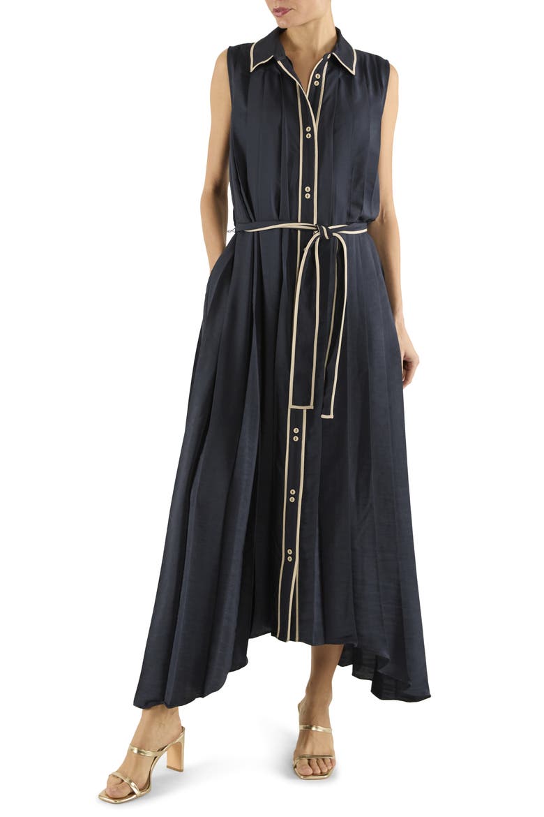 Kenneth Pleated Sleeveless Shirtdress, Alternate, color, NAVY