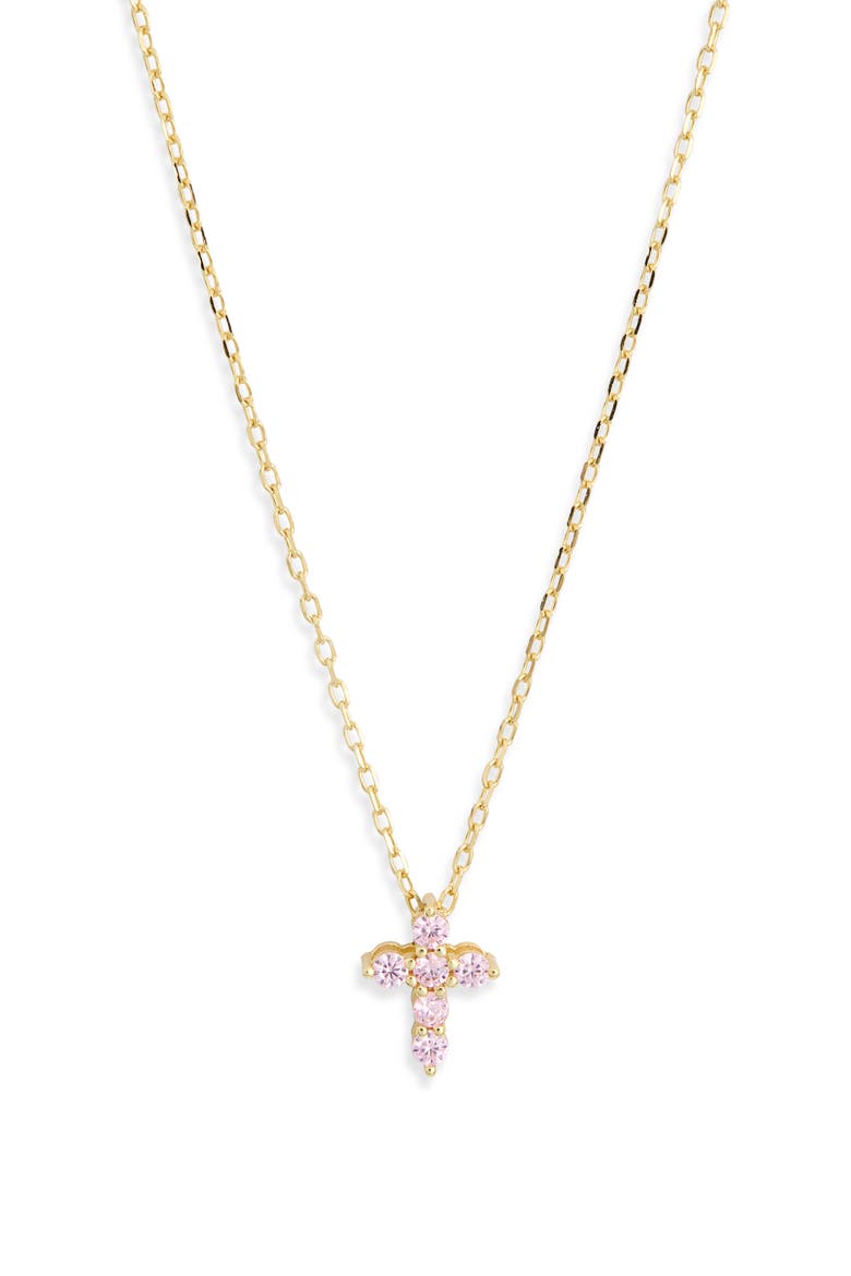 Pink Cubic Zirconia Cross Pendant Necklace, Main, color, GOLD