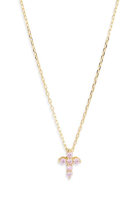 Pink Cubic Zirconia Cross Pendant Necklace