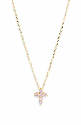 Pink Cubic Zirconia Cross Pendant Necklace