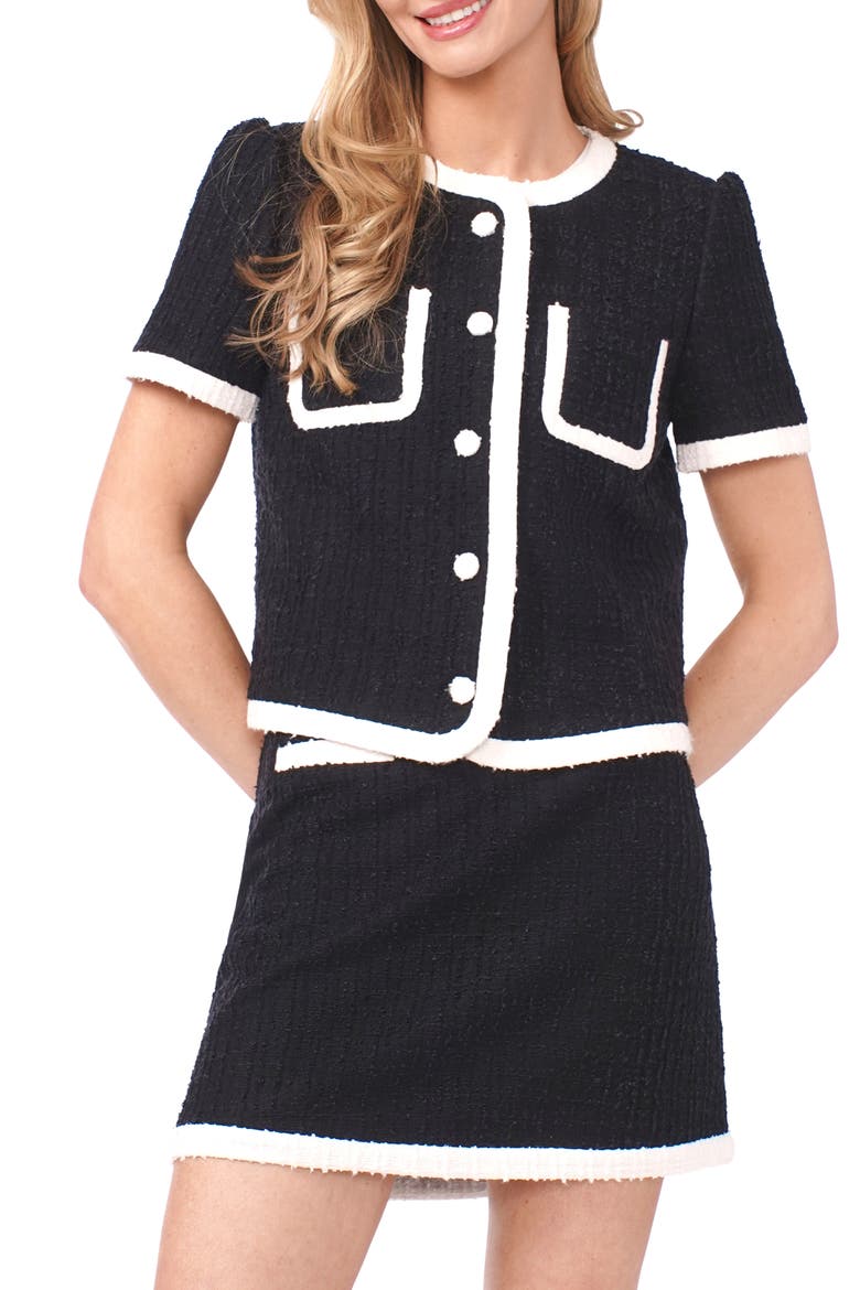Short Sleeve Bouclé Crop Jacket, Main, color, RICH BLACK