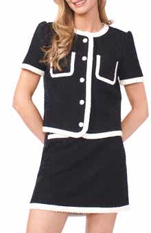 CeCe Short Sleeve Bouclé Crop Jacket