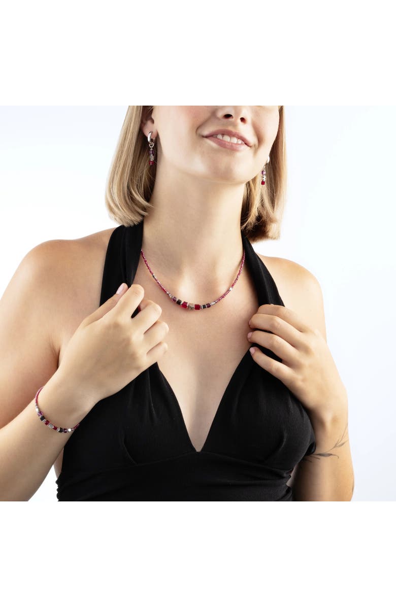 COEUR DE LION Wave Cube Flow Silver Hoop Earrings, Alternate, color, Red