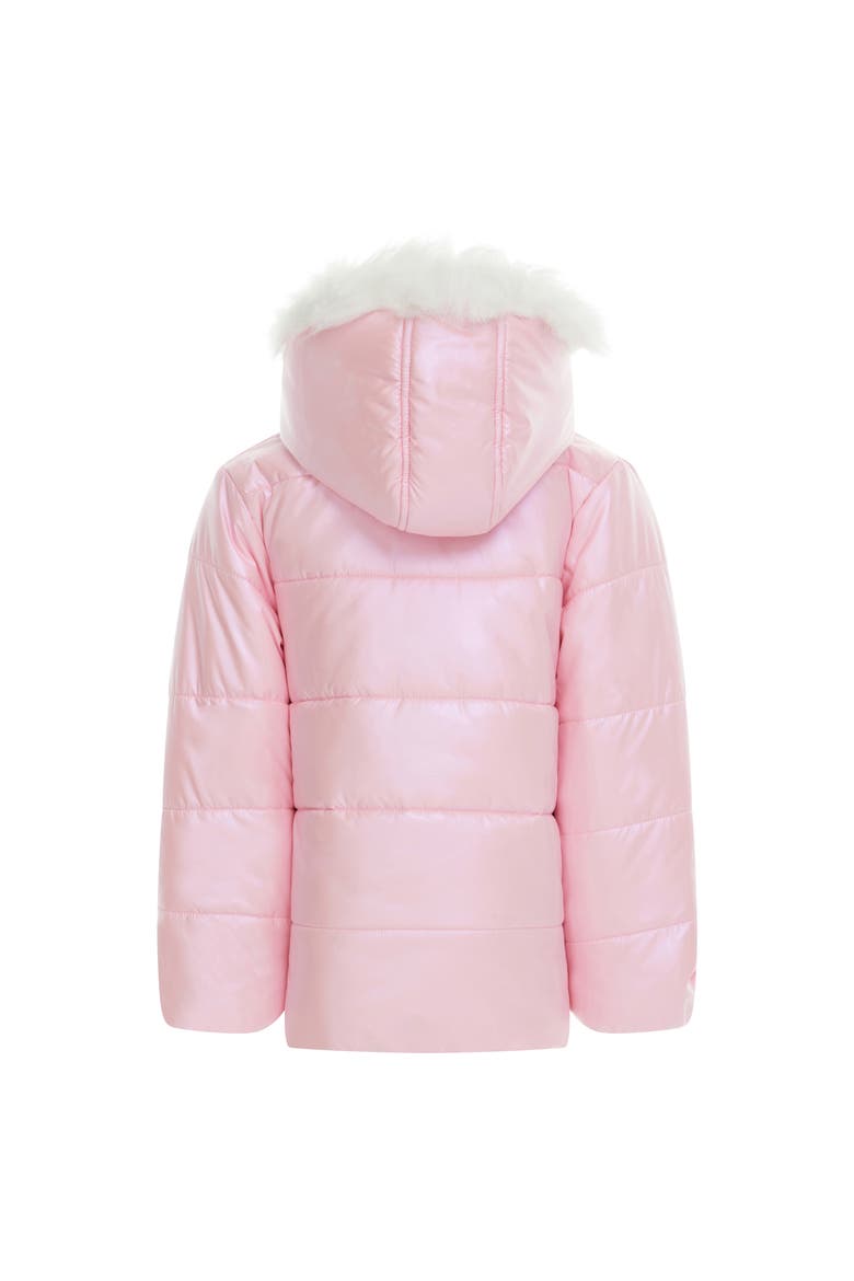 Minnie Mouse Faux Fur Hooded Puffer Coat, Alternate, color, Pink Minnie Daisy
