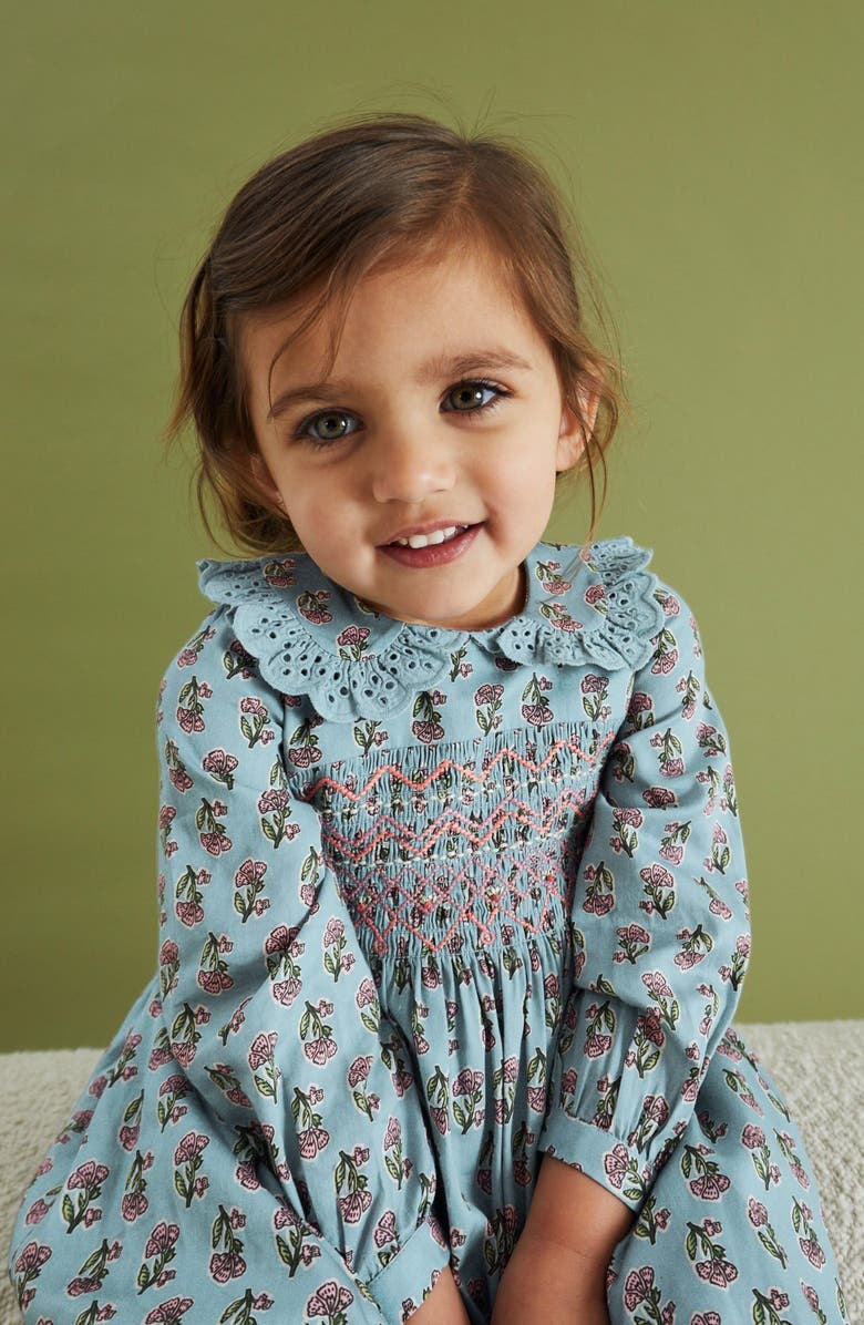 NEXT Kids' Floral Long Sleeve Shirred Bodice Cotton Dress, Alternate, color, 