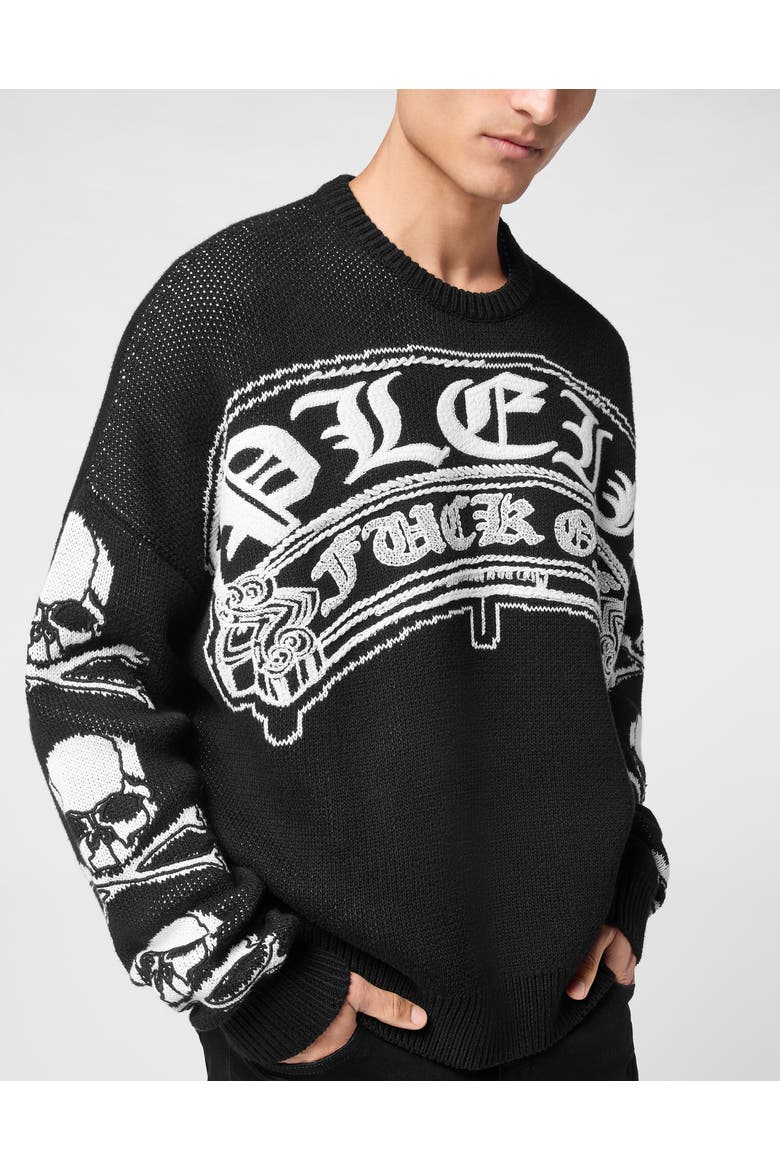 Pullover Round Neck Gothic Plein Men, Alternate, color, black