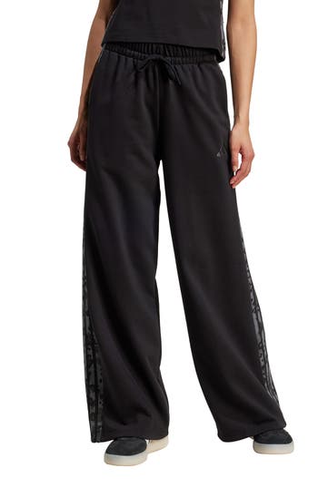 Adidas Originals Womens Adidas 3-stripes Animal Printed Open Hem Pants In Black