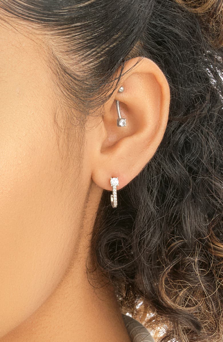 Sterling Forever Cubic Zirconia Pavé Drop Earrings, Alternate, color, Silver